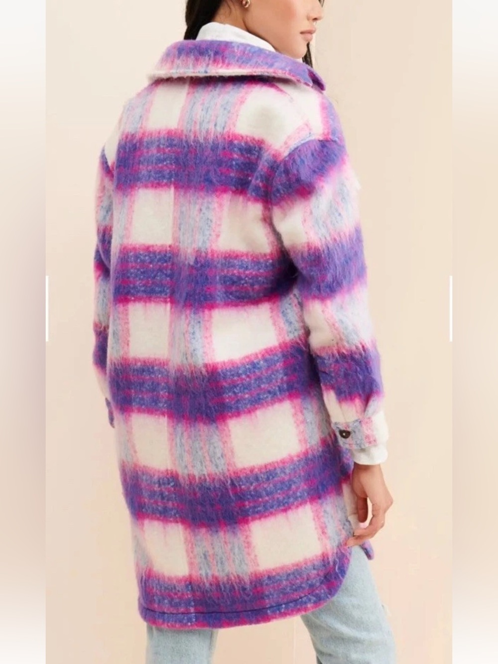 $158Anthropology BlankNYC Prime Time Plaid Jacket XS Pink Wool Blend Shacket - Picture 4 of 12